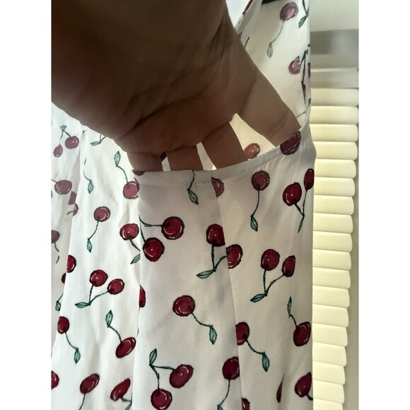Cupio White With Red Cherries Midi Dress Size Large V Neck Sleeveless - Picture 9 of 11